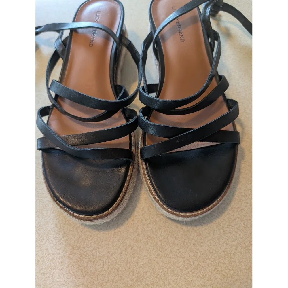 Lucky Brand Black Strappy Wedge Espadrille Sandals Women Platform Gladiator